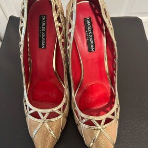 Charles Jourdan Red and Gold Heels